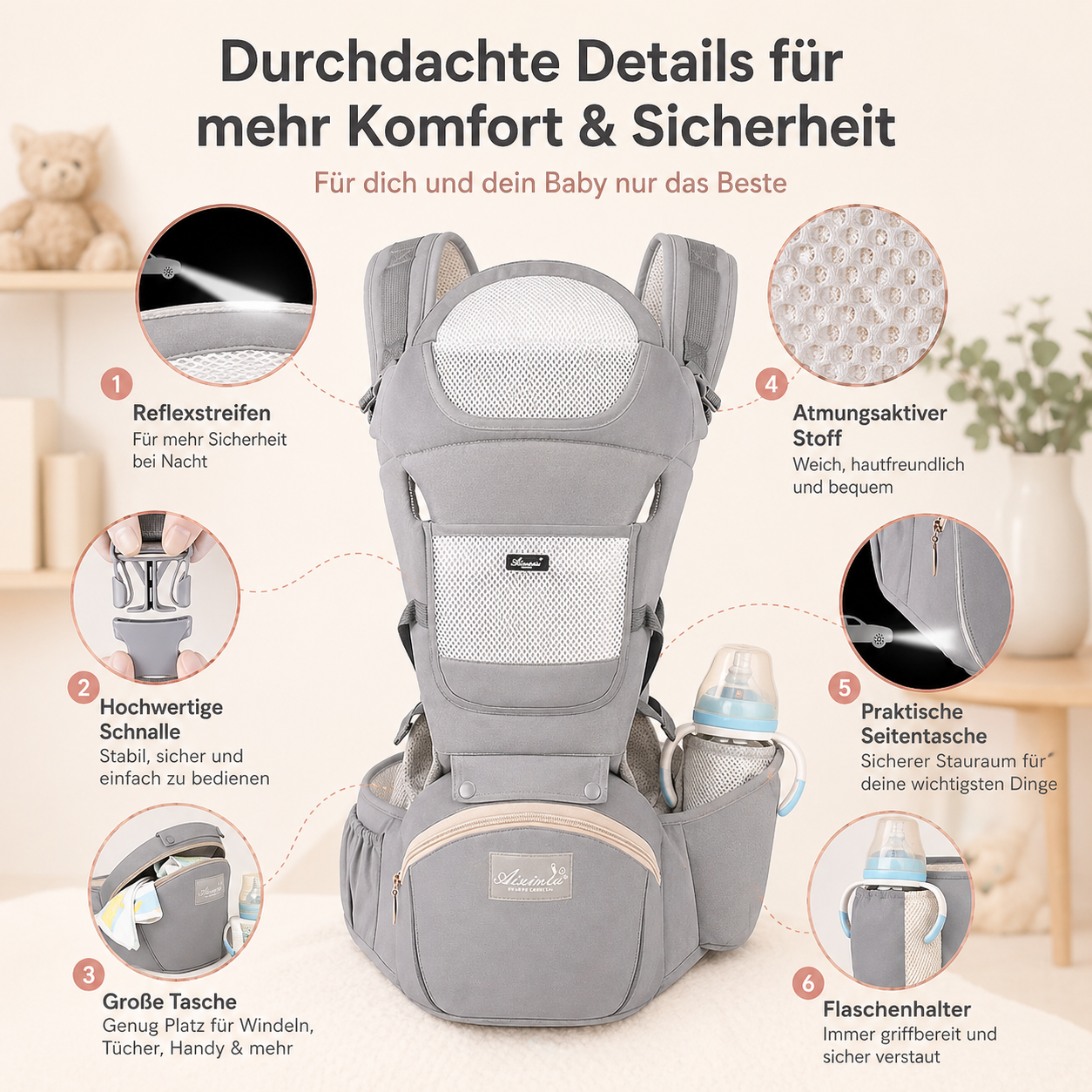 Ergonomische Babytrage mit Hüftsitz – Bequem & Sicher