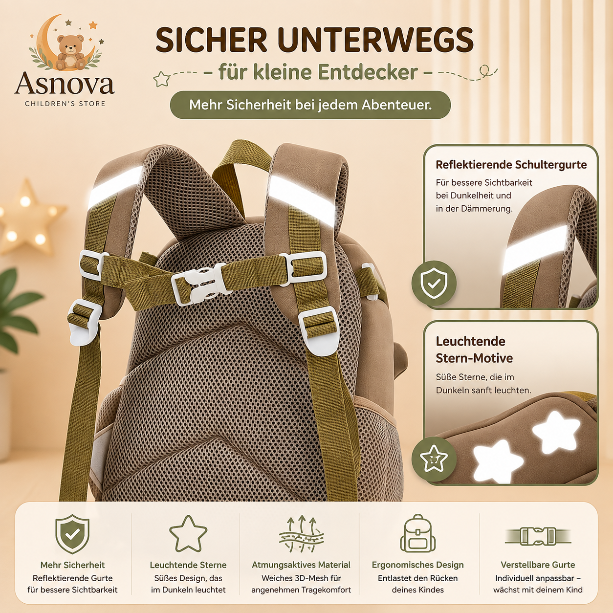 Asnova Kinder-Rucksack mit Tiermotiv