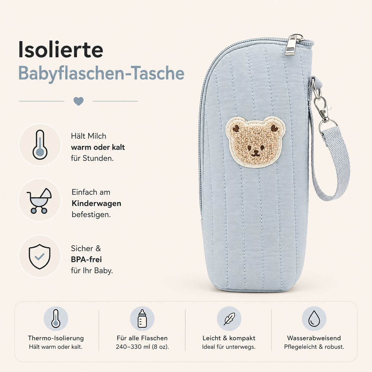 Asnova Isolierte Babyflaschen-Tasche für unterwegs