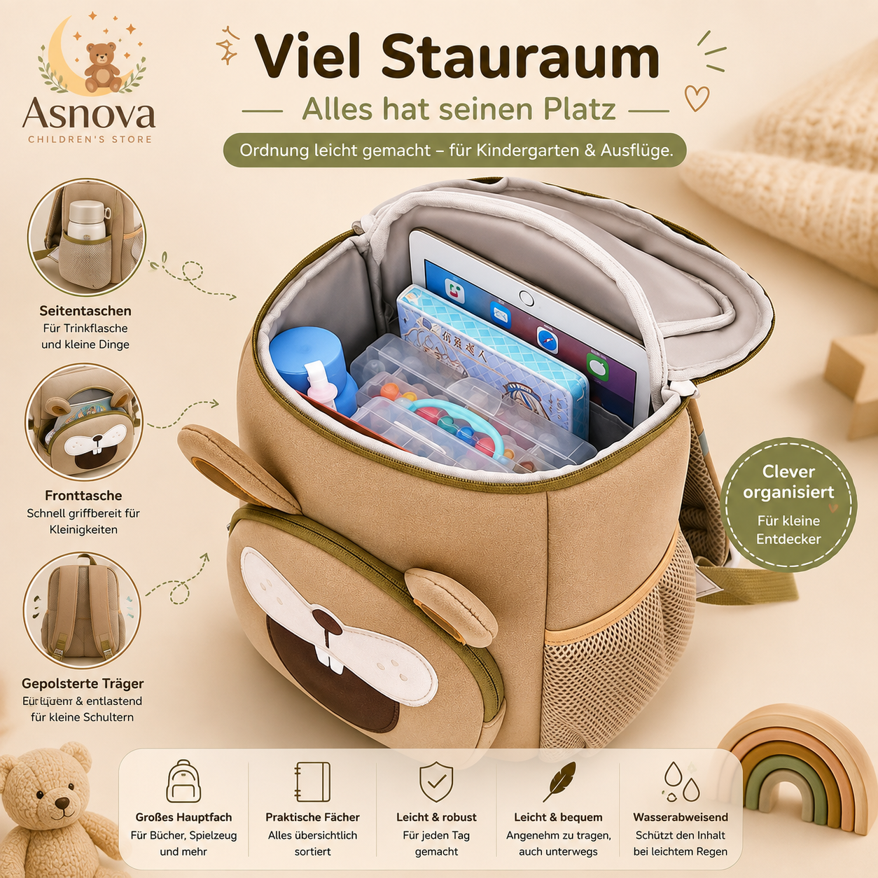 Asnova Kinder-Rucksack mit Tiermotiv