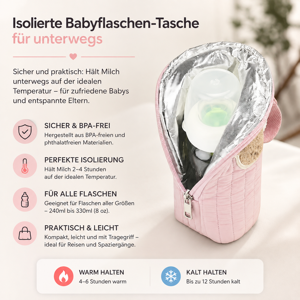 Asnova Isolierte Babyflaschen-Tasche für unterwegs