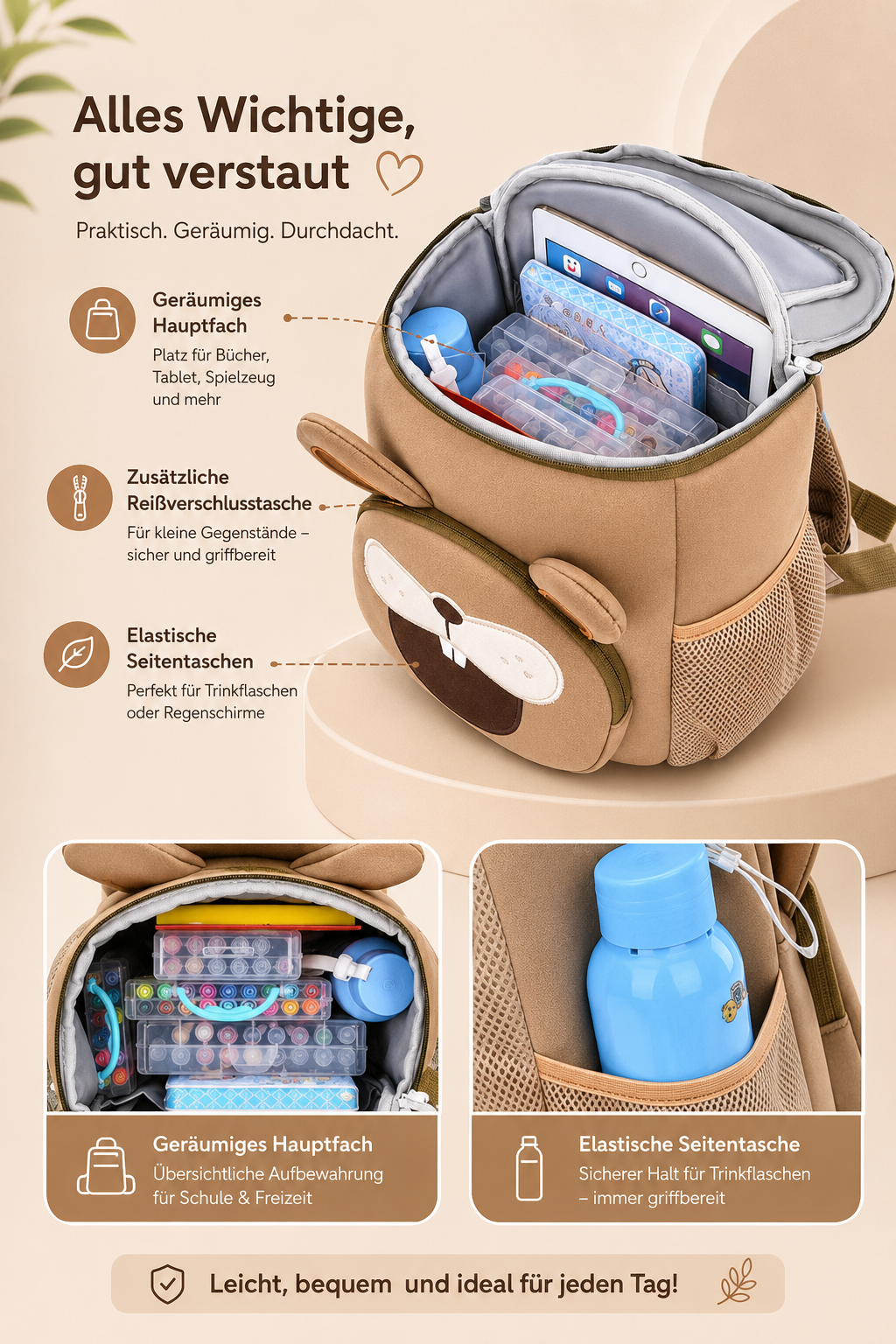 Asnova Kinder-Rucksack mit Tiermotiv