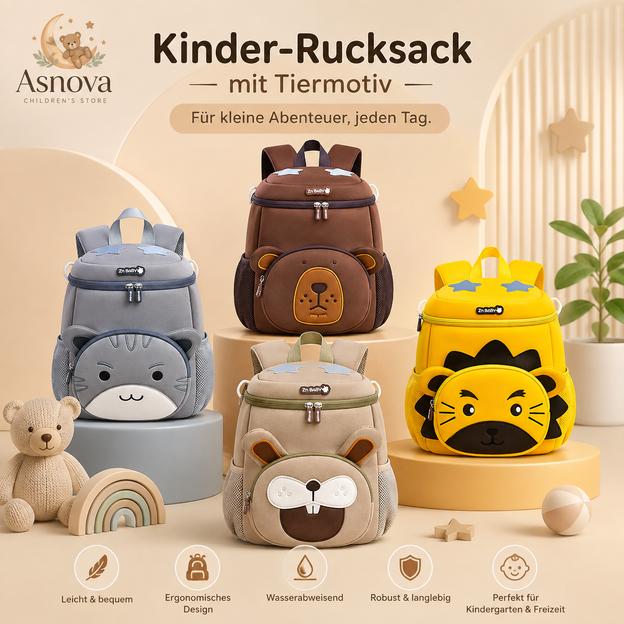 Asnova Kinder-Rucksack mit Tiermotiv