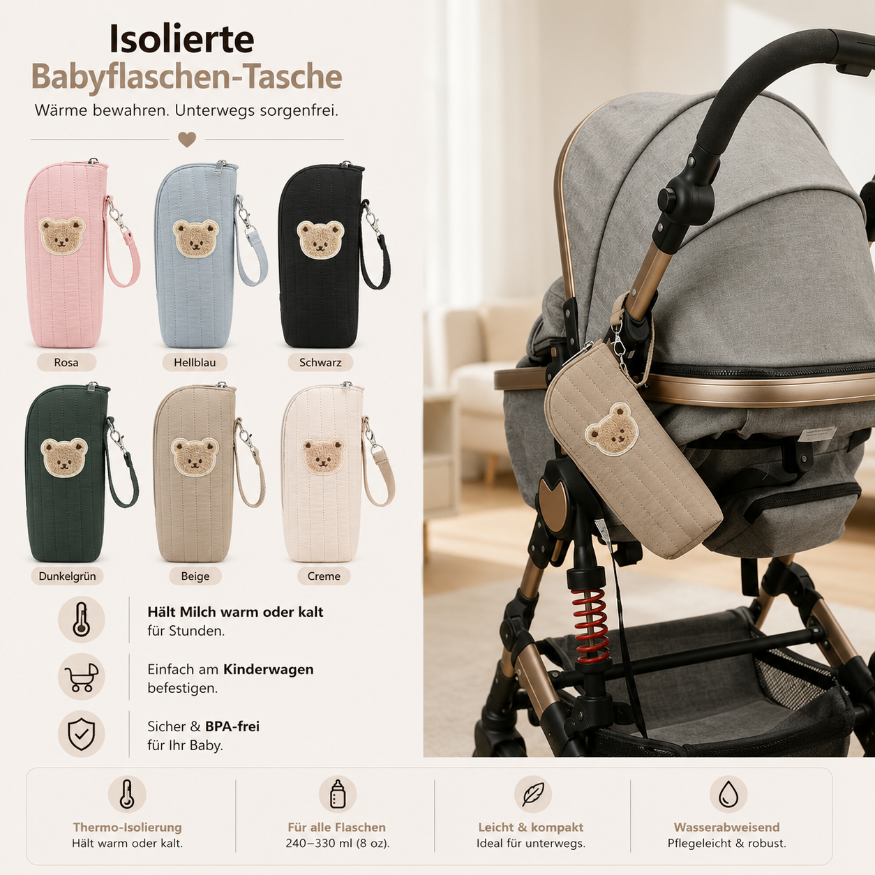 Asnova Isolierte Babyflaschen-Tasche für unterwegs