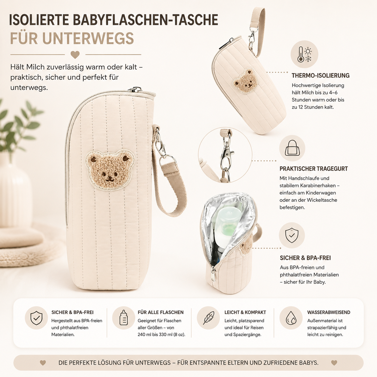 Asnova Isolierte Babyflaschen-Tasche für unterwegs