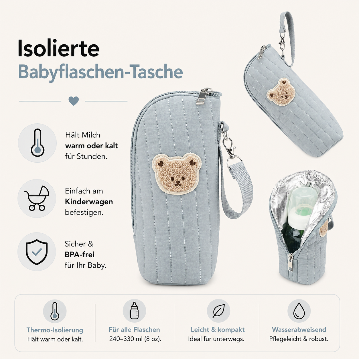 Asnova Isolierte Babyflaschen-Tasche für unterwegs