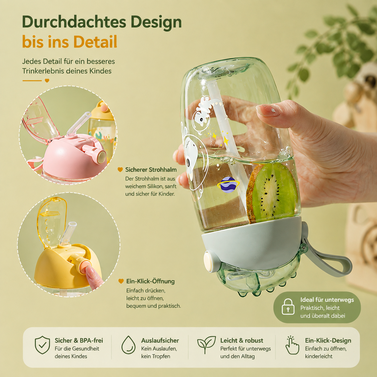 Asnova Kinder-Trinkflasche 500 ml mit Dinosauriermotiv