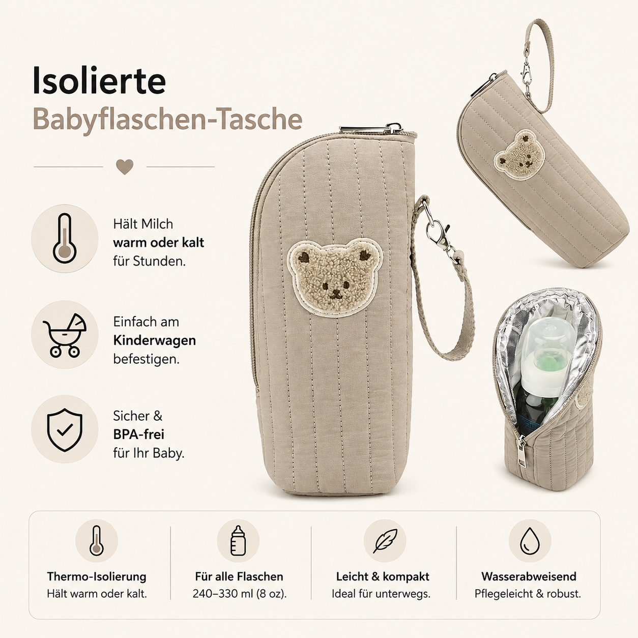 Asnova Isolierte Babyflaschen-Tasche für unterwegs