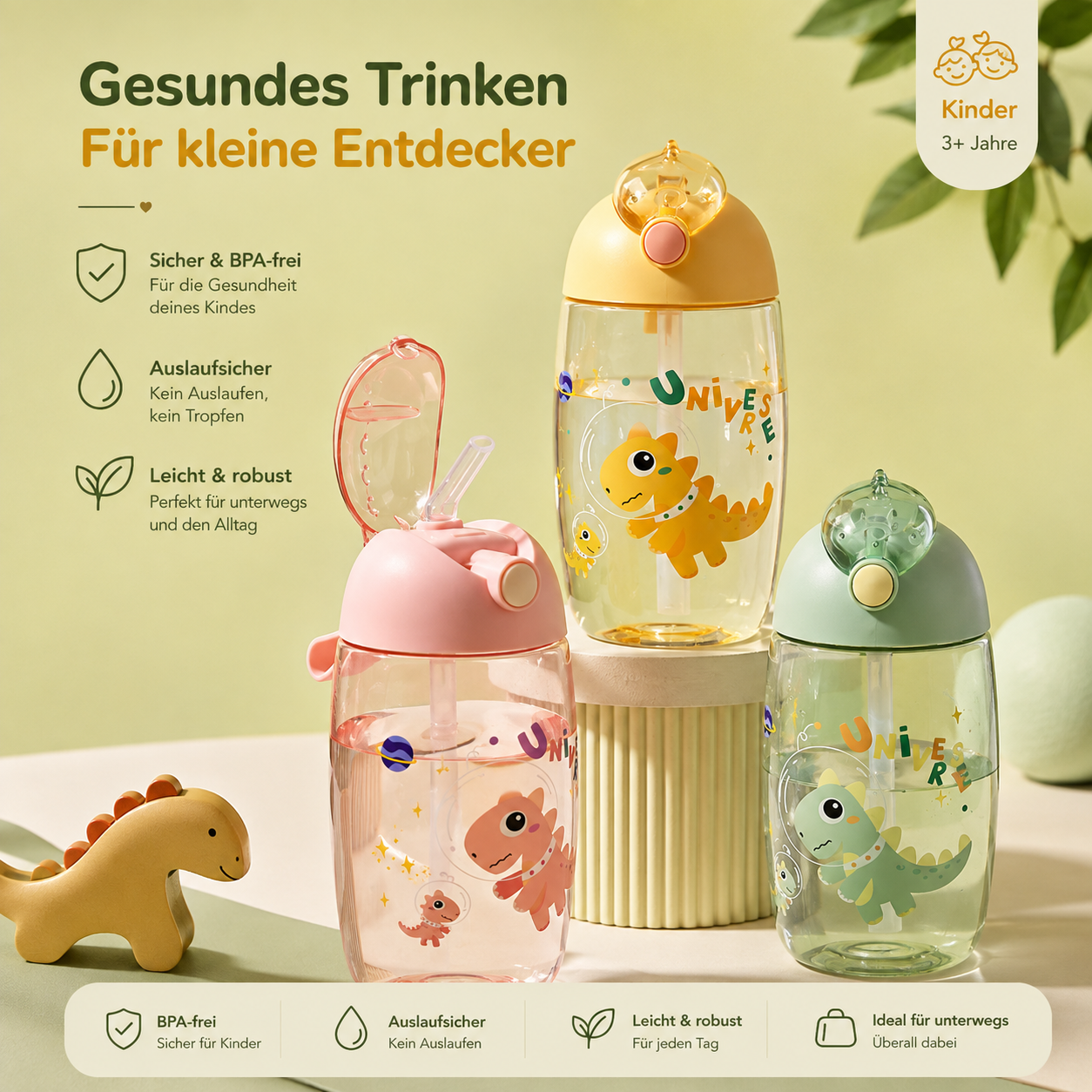 Asnova Kinder-Trinkflasche 500 ml mit Dinosauriermotiv
