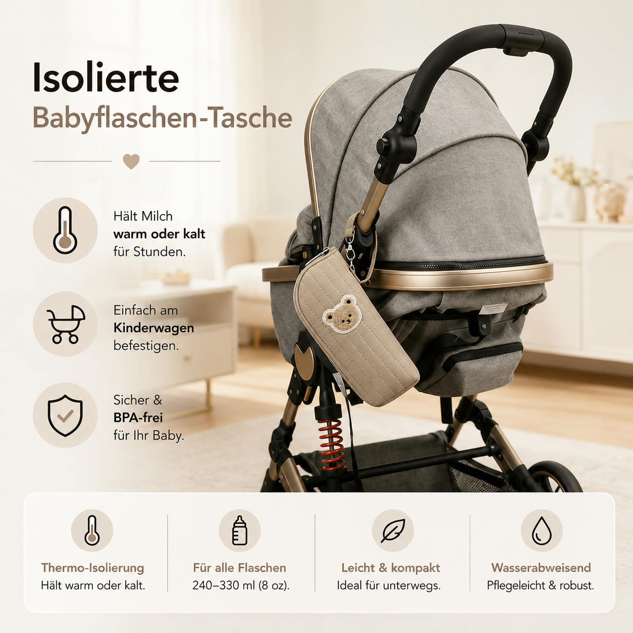 Asnova Isolierte Babyflaschen-Tasche für unterwegs