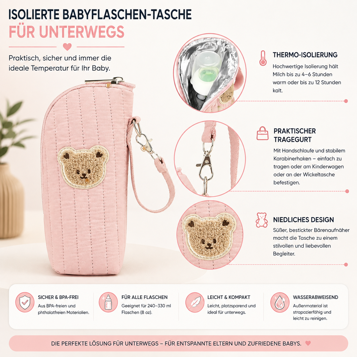 Asnova Isolierte Babyflaschen-Tasche für unterwegs