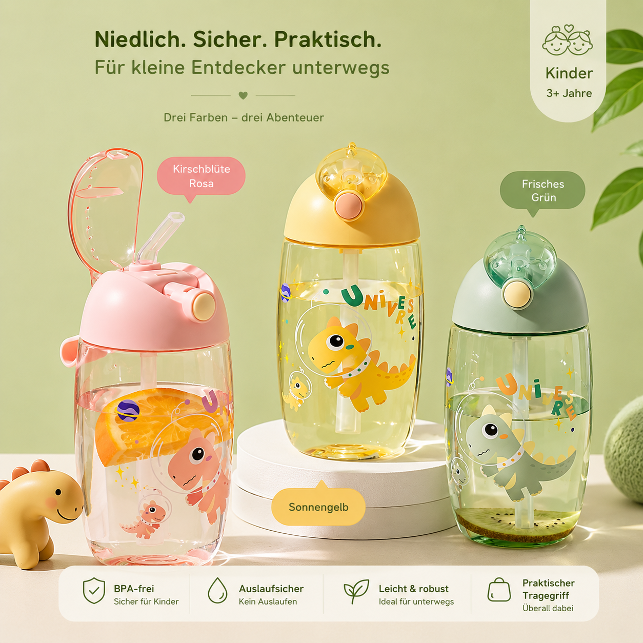 Asnova Kinder-Trinkflasche 500 ml mit Dinosauriermotiv