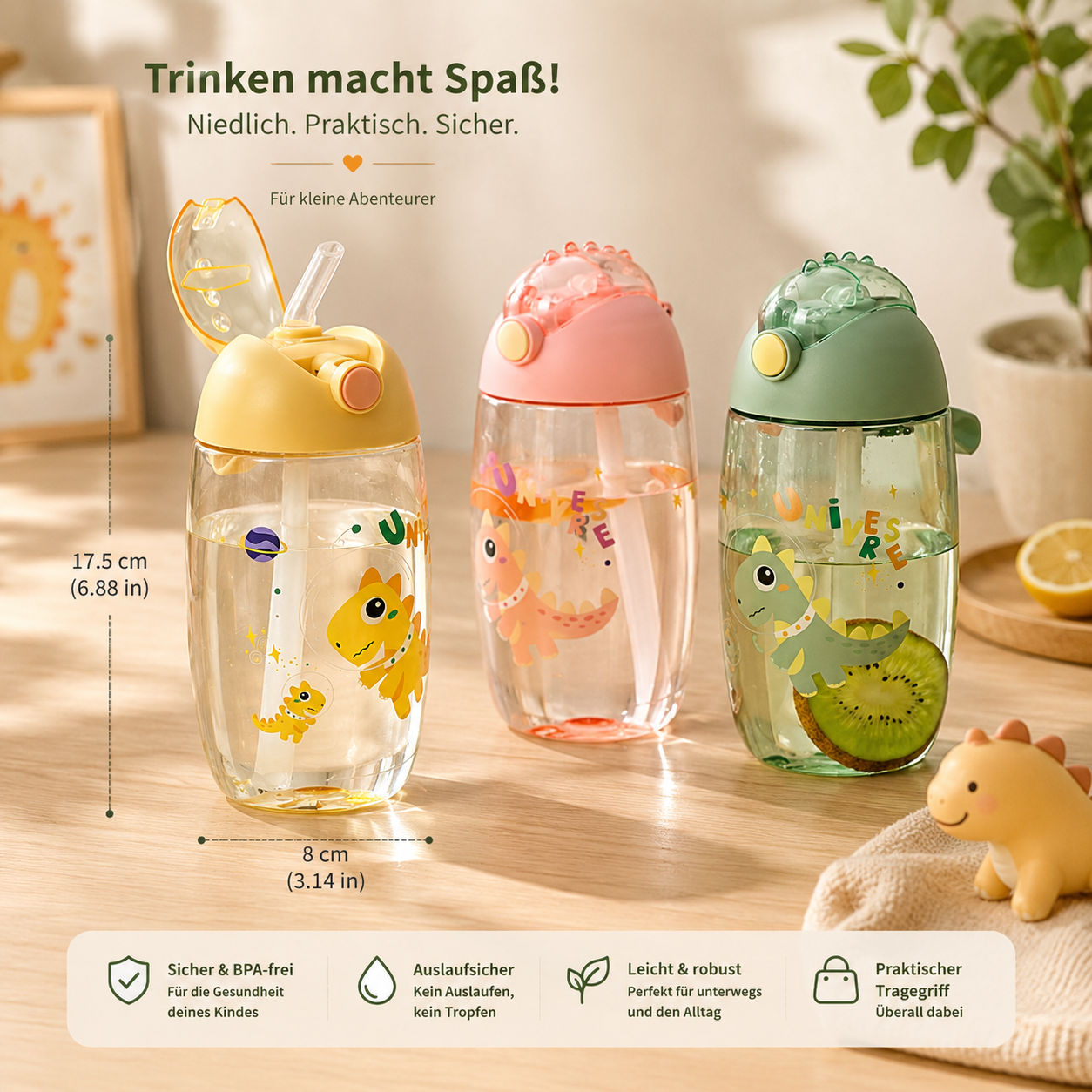 Asnova Kinder-Trinkflasche 500 ml mit Dinosauriermotiv