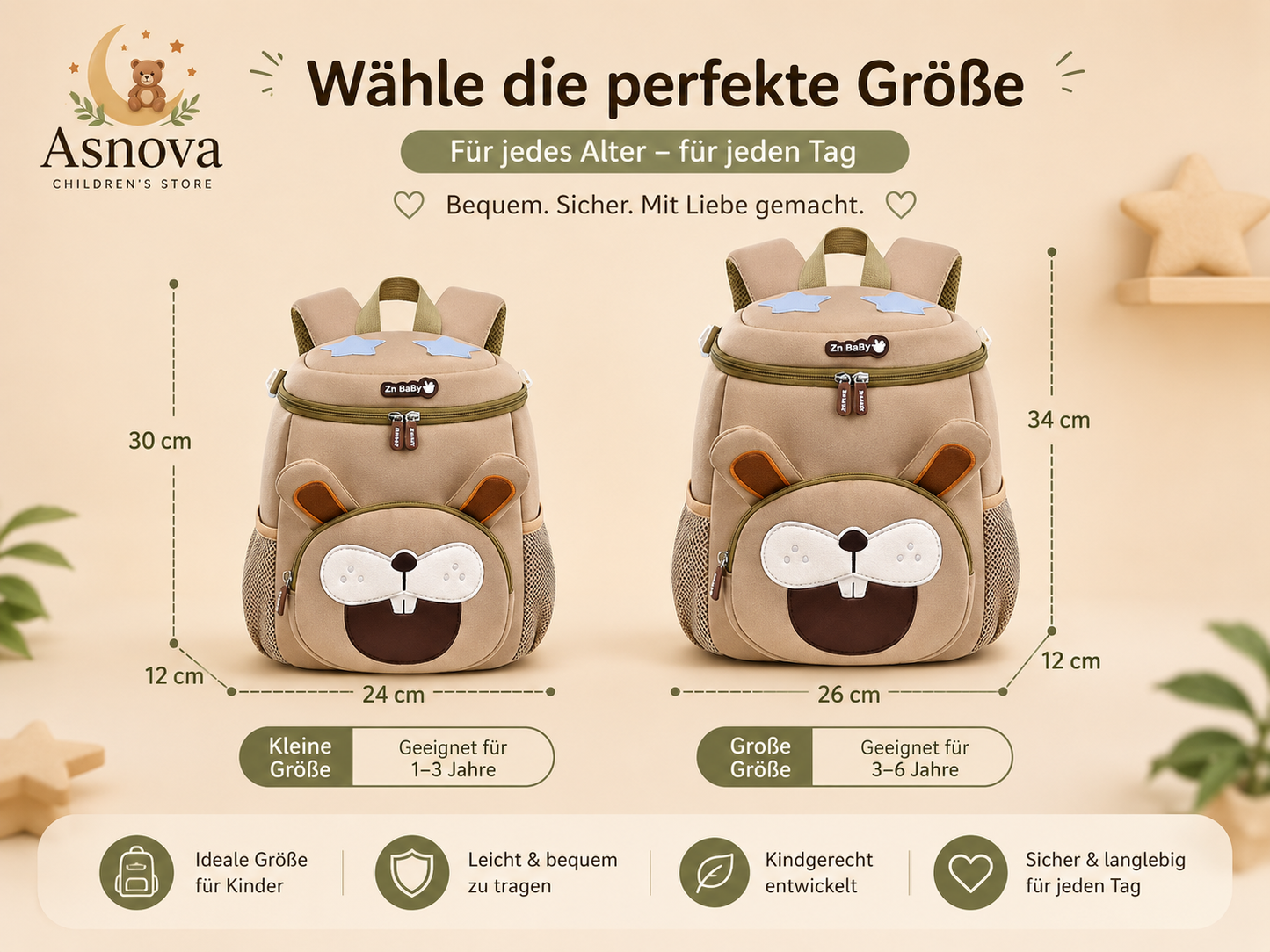 Asnova Kinder-Rucksack mit Tiermotiv