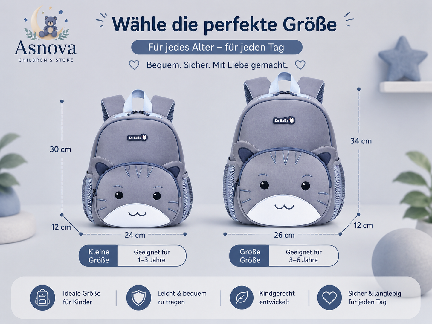 Asnova Kinder-Rucksack mit Tiermotiv