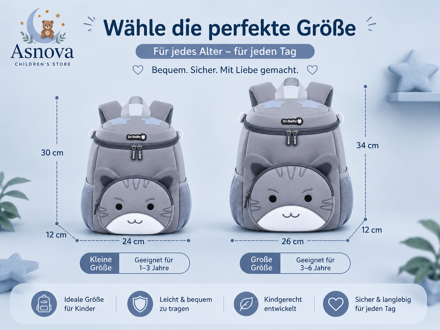 Asnova Kinder-Rucksack mit Tiermotiv