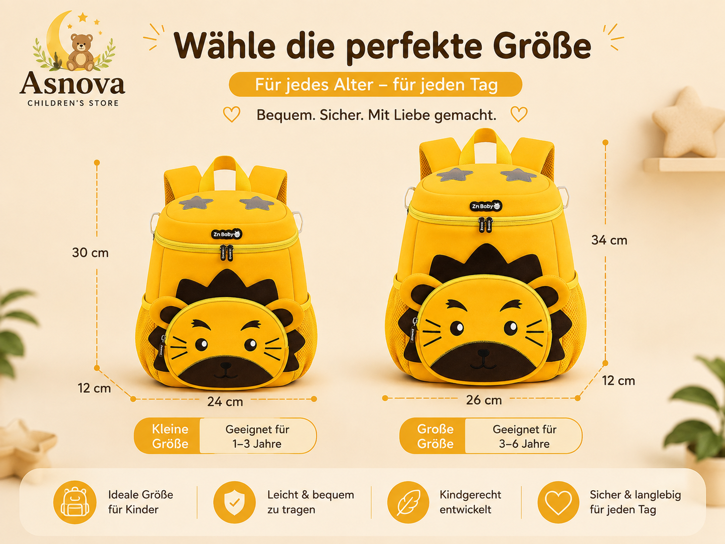 Asnova Kinder-Rucksack mit Tiermotiv