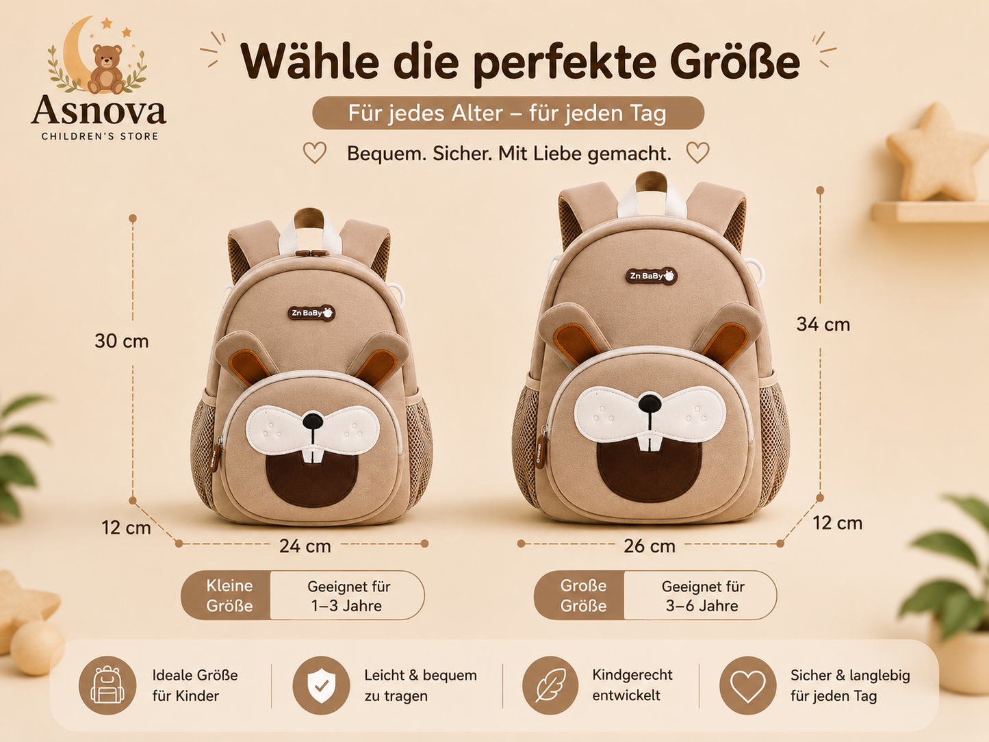 Asnova Kinder-Rucksack mit Tiermotiv